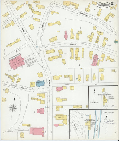 Sanborn Fire Insurance Map from Brattleboro, Windham County, Vermont (1901), Sheet #0002 - Complete Map Set gallery image, historic Sanborn map, vintage wall art, Vermont Vermont