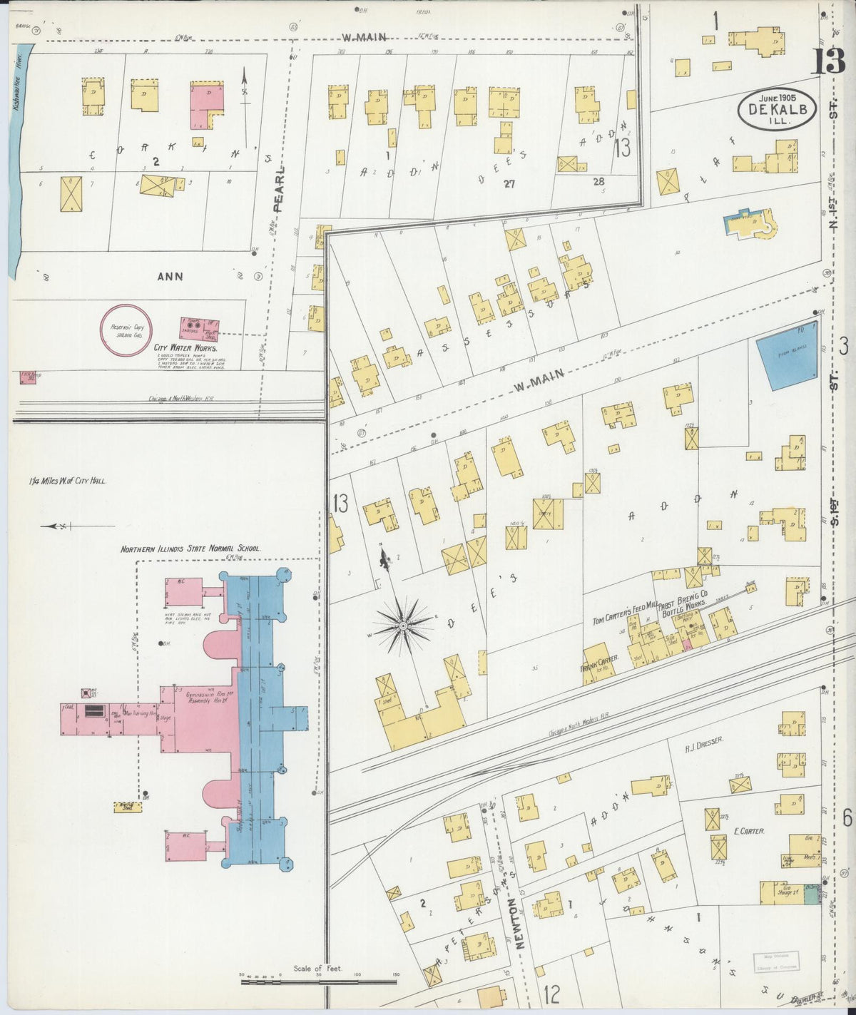 Sanborn Fire Insurance Map from De Kalb, De Kalb County, Illinois (1905), Sheet #0013 - Complete Map Set gallery image, historic Sanborn map, vintage wall art, Illinois Illinois