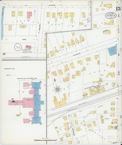 Sanborn Fire Insurance Map from De Kalb, De Kalb County, Illinois (1905), Sheet #0013 - Complete Map Set gallery image, historic Sanborn map, vintage wall art, Illinois Illinois