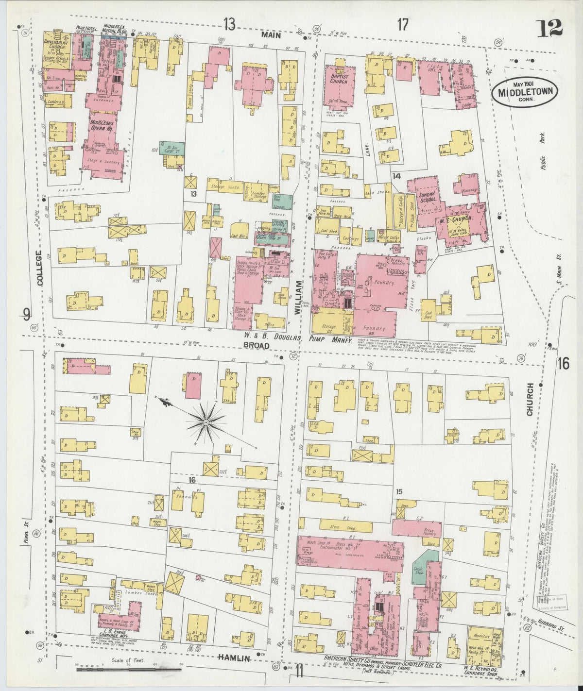 Sanborn Fire Insurance Map from Middletown, Middlesex County, Connecticut (1901), Sheet #0012 - Historic Sanborn Fire Insurance Map Print, vintage old map wall art, antique decor, genealogy gift, Connecticut Connecticut map