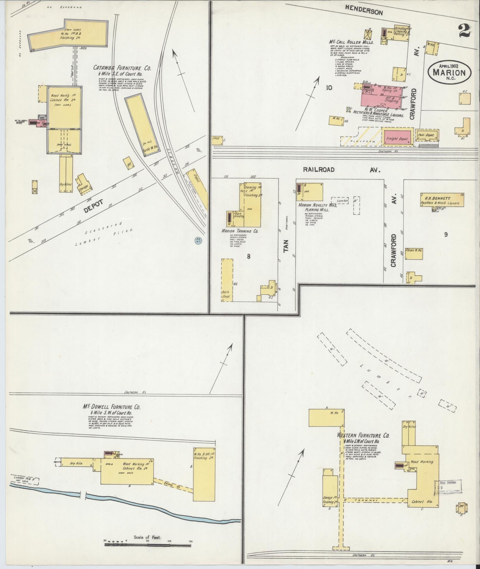 Sanborn Fire Insurance Map from Marion, Mcdowell County, North Carolina (1902), Sheet #0002 - Complete Map Set gallery image, historic Sanborn map, vintage wall art, North Carolina North Carolina