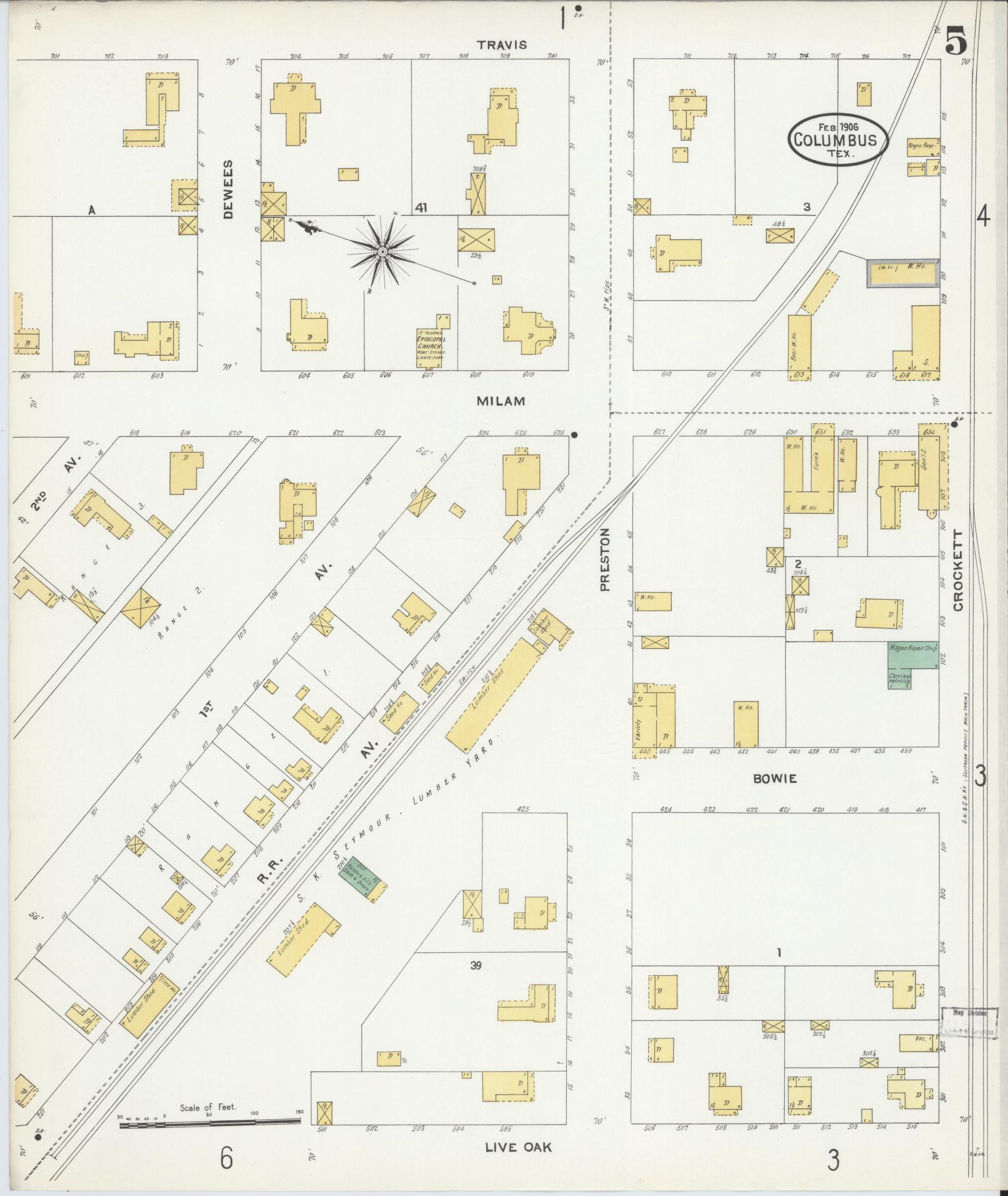 Sanborn Fire Insurance Map from Columbus, Colorado County, Texas (1906), Sheet #0005 - Complete Map Set gallery image, historic Sanborn map, vintage wall art, Columbus Colorado