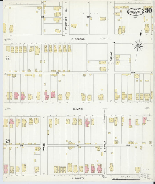 Sanborn Fire Insurance Map from Chillicothe, Ross County, Ohio (1909), Sheet #0030 - Historic Sanborn Fire Insurance Map Print, vintage old map wall art, antique decor, genealogy gift, Ohio Ohio map