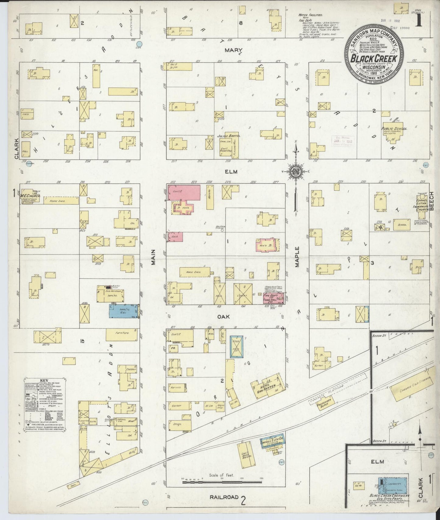 Sanborn Fire Insurance Map from Black Creek, Outagamie County, Wisconsin (1911), Sheet #0001 - Complete Map Set gallery image, historic Sanborn map, vintage wall art, Wisconsin Wisconsin