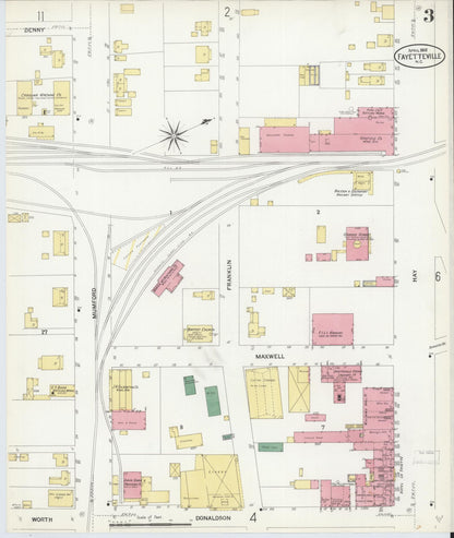 Sanborn Fire Insurance Map from Fayetteville, Cumberland County, North Carolina (1908), Sheet #0003 - Historic Sanborn Fire Insurance Map Print, vintage old map wall art, antique decor, genealogy gift, North Carolina North Carolina map