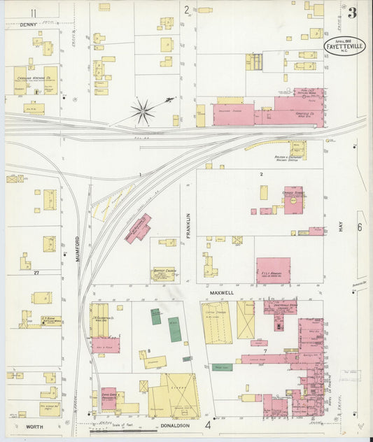 Sanborn Fire Insurance Map from Fayetteville, Cumberland County, North Carolina (1908), Sheet #0003 - Historic Sanborn Fire Insurance Map Print, vintage old map wall art, antique decor, genealogy gift, North Carolina North Carolina map