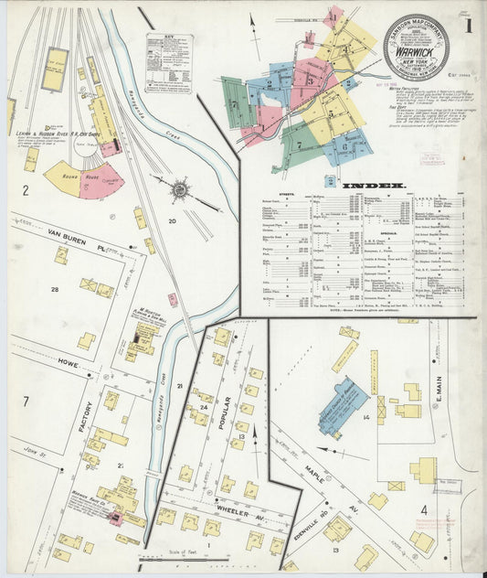 Sanborn Fire Insurance Map from Warwick, Orange County, New York (1910), Sheet #0001 - Complete Map Set gallery image, historic Sanborn map, vintage wall art, New York New York