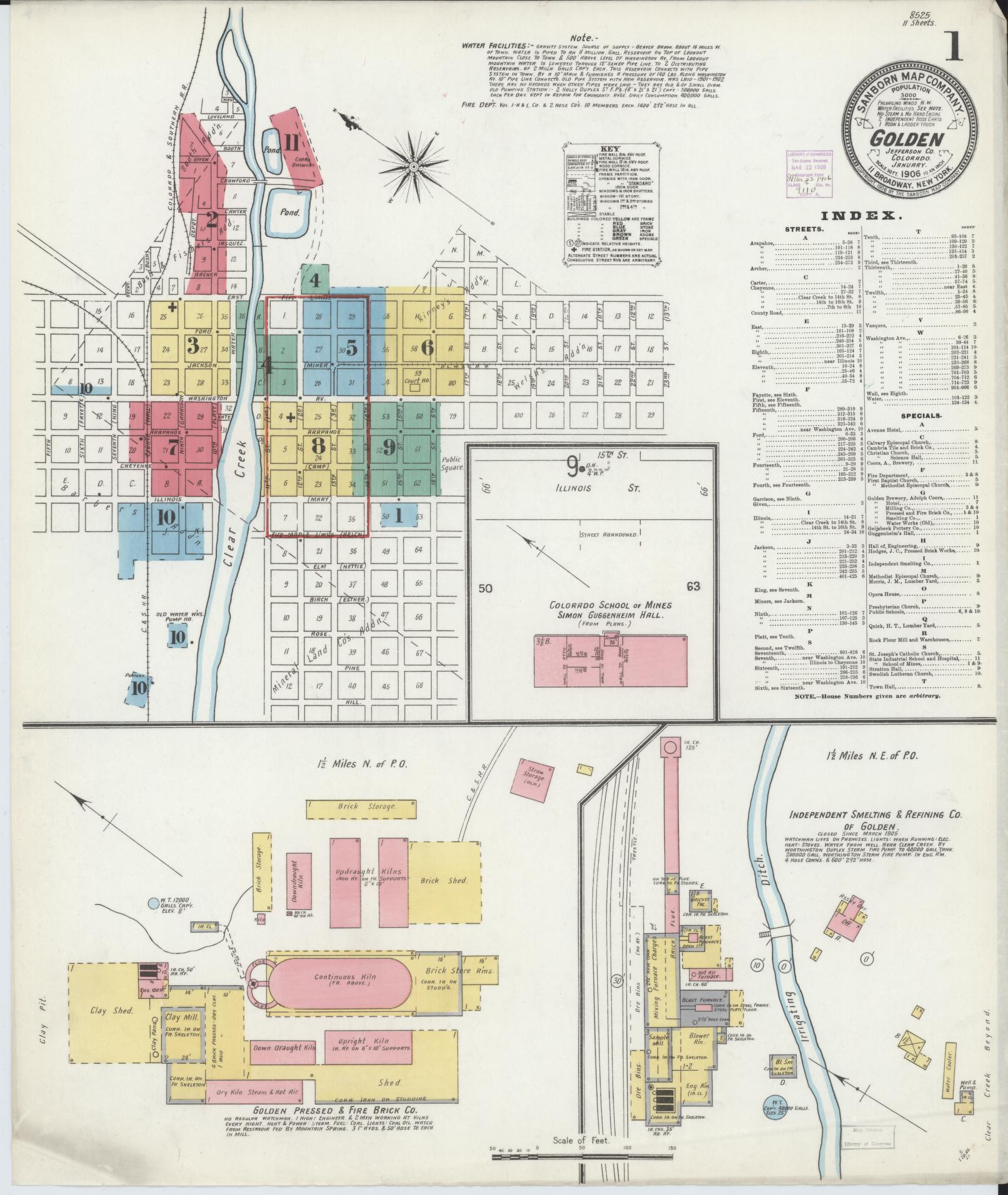 Sanborn Fire Insurance Map from Golden, Jefferson County, Colorado. (1906) – Historic Sanborn Fire Insurance Map Print