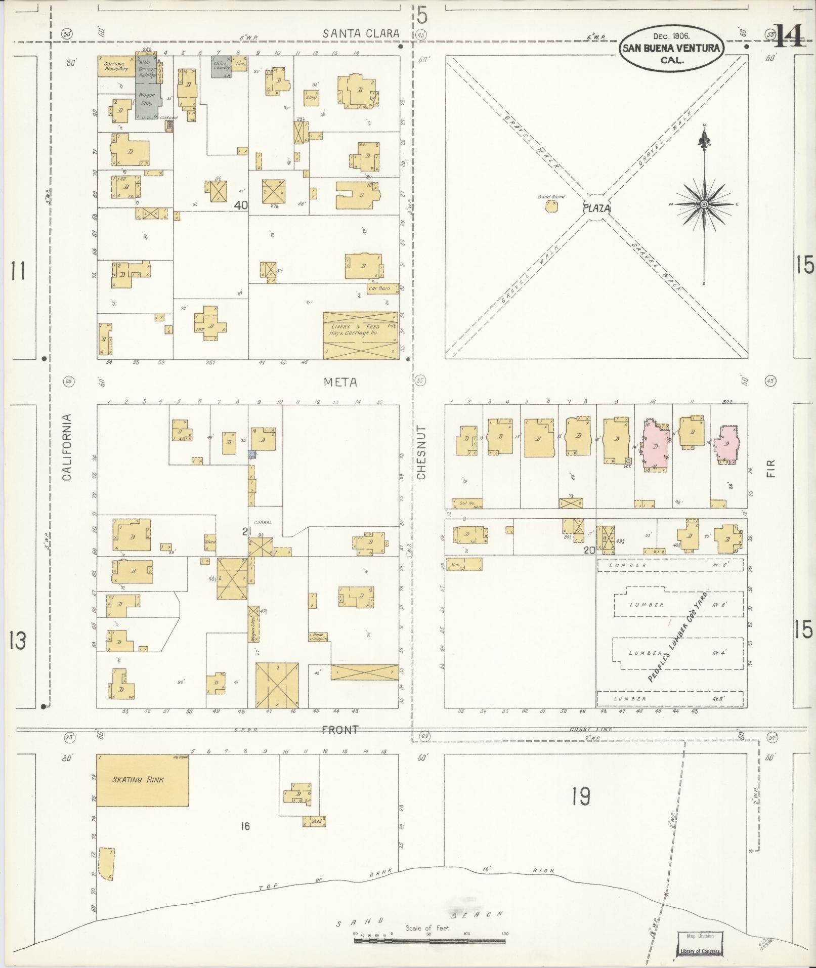 Sanborn Fire Insurance Map from San Buenaventura, Ventura County, California (1906), Sheet #0014 - Complete Map Set gallery image, historic Sanborn map, vintage wall art, California California