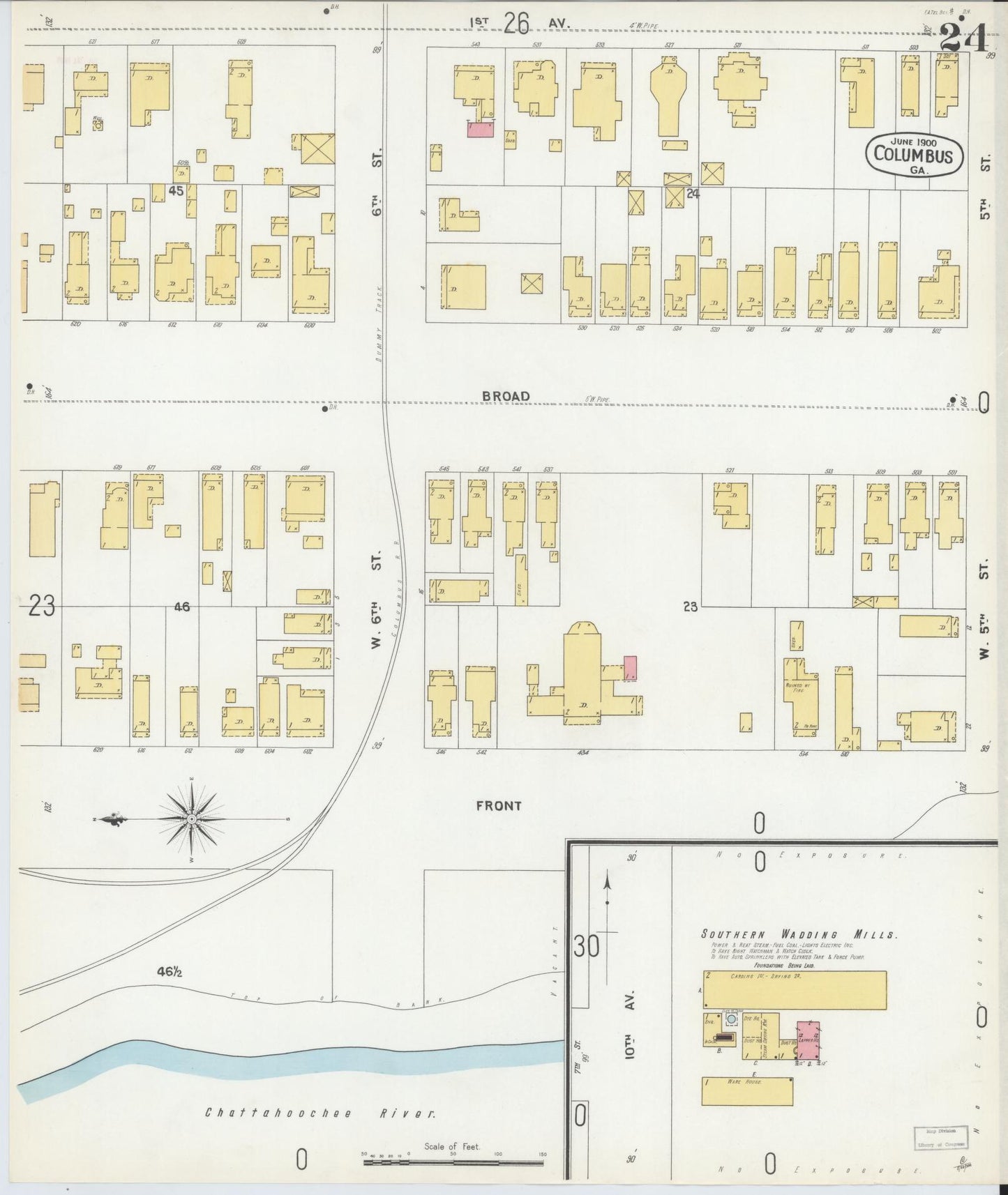 Sanborn Fire Insurance Map from Columbus, Muscogee County, Georgia (1900), Sheet #0024 - Complete Map Set gallery image, historic Sanborn map, vintage wall art, Georgia Georgia