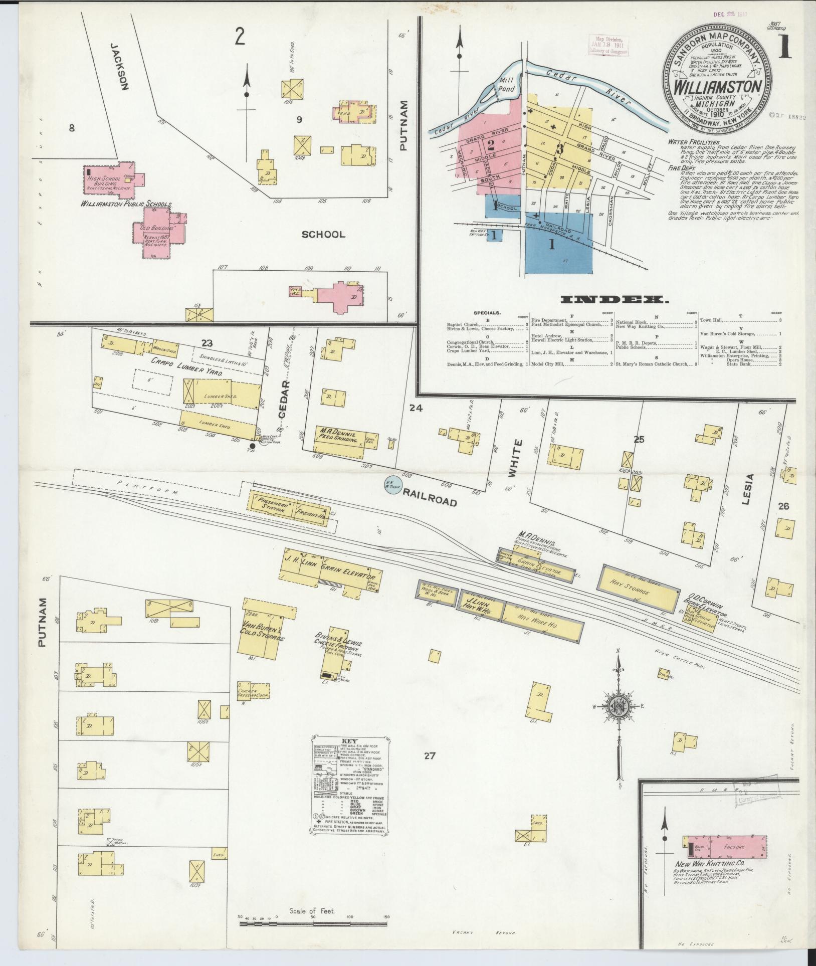 Sanborn Fire Insurance Map from Williamston, Ingham County, Michigan (1910), Sheet #0001 - Complete Map Set gallery image, historic Sanborn map, vintage wall art, Michigan Michigan