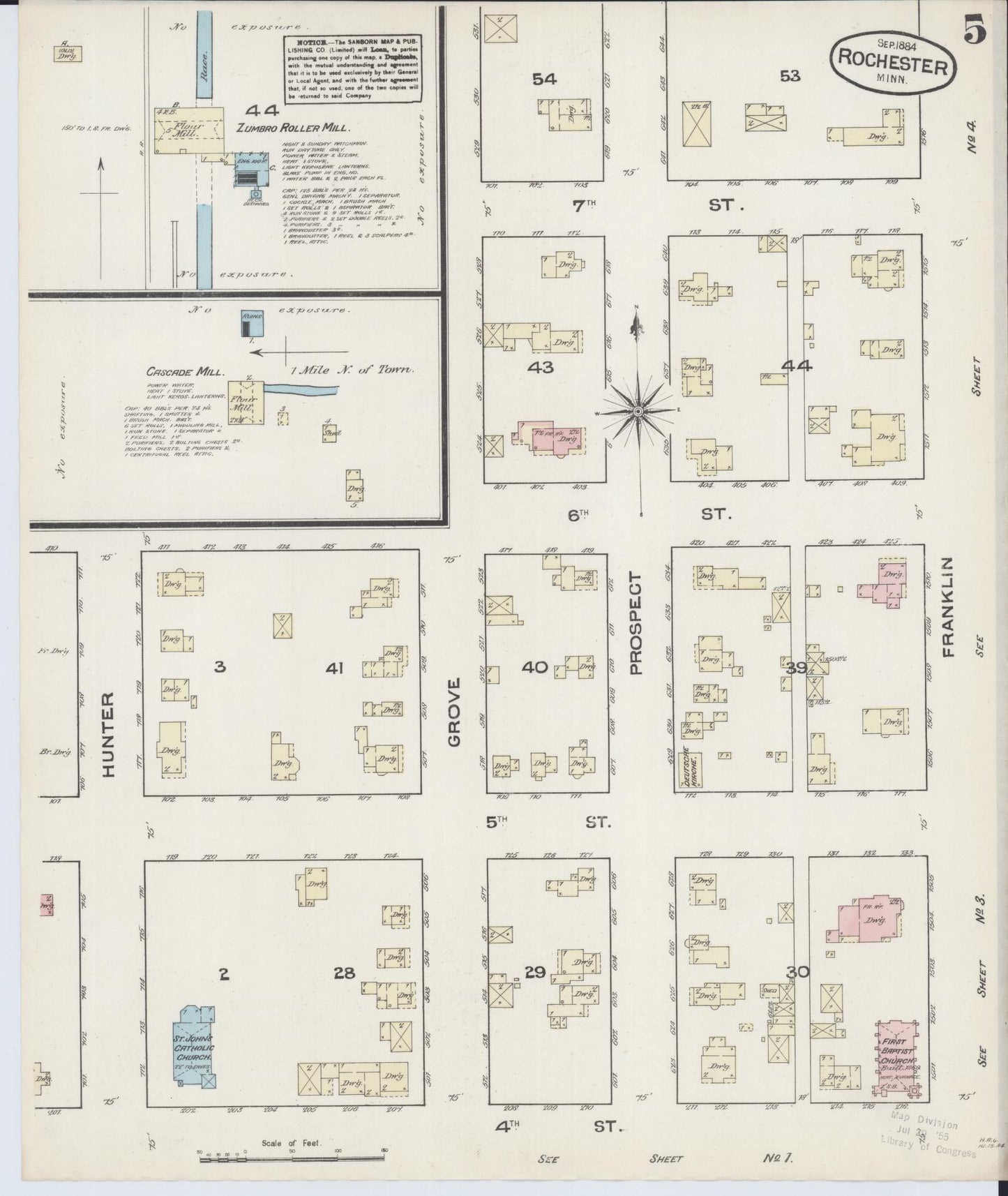 Sanborn Fire Insurance Map from Rochester, Olmsted County, Minnesota (1884), Sheet #0005 - Complete Map Set gallery image, historic Sanborn map, vintage wall art, Minnesota Minnesota