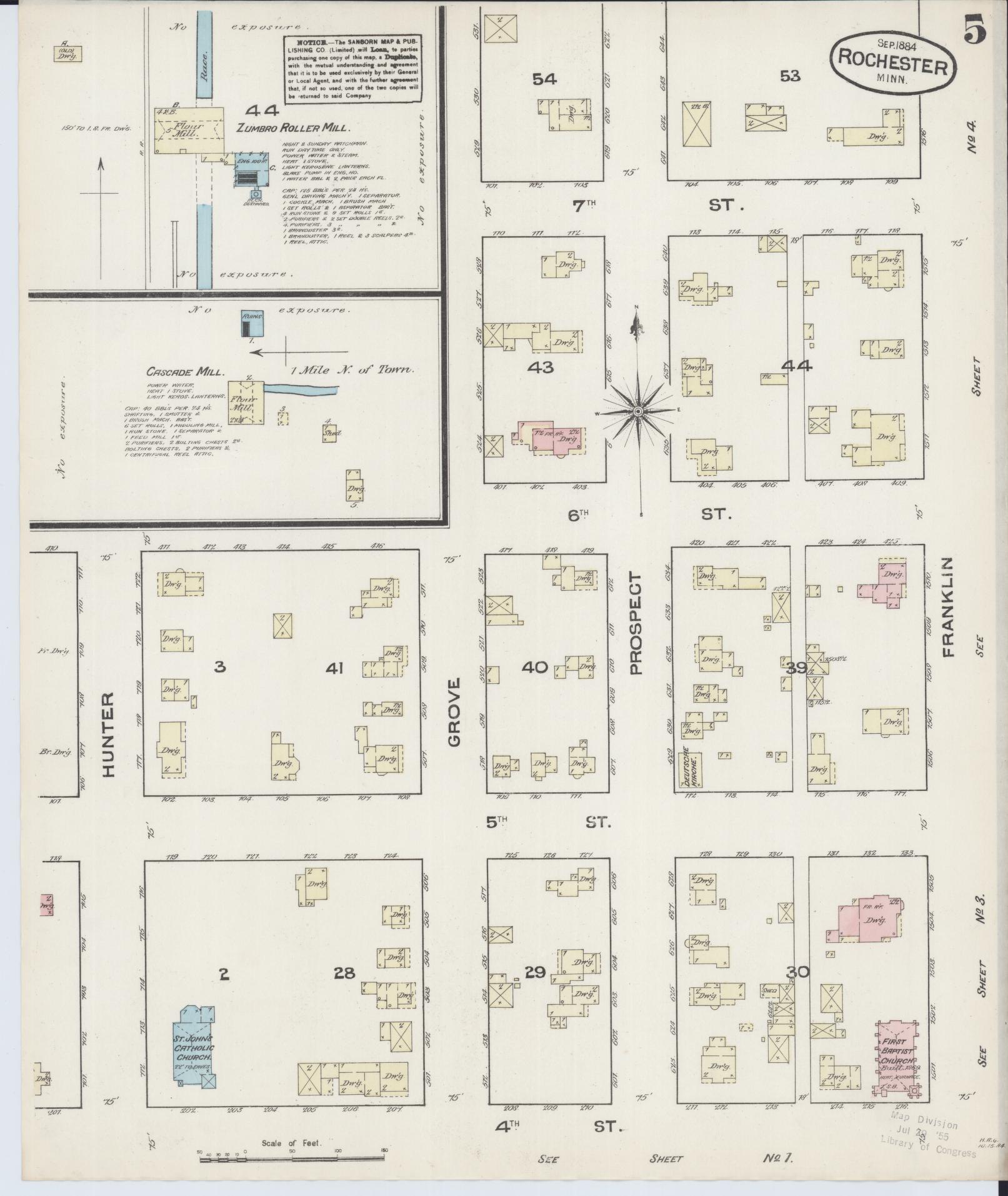 Sanborn Fire Insurance Map from Rochester, Olmsted County, Minnesota (1884), Sheet #0005 - Complete Map Set gallery image, historic Sanborn map, vintage wall art, Minnesota Minnesota