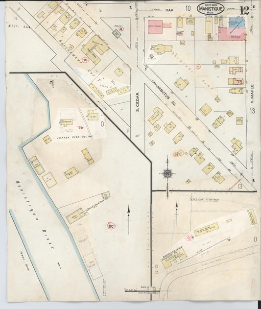 Sanborn Fire Insurance Map from Manistique, Schoolcraft County, Michigan (1950), Sheet #0012 - Historic Sanborn Fire Insurance Map Print, vintage old map wall art, antique decor, genealogy gift, Michigan Michigan map