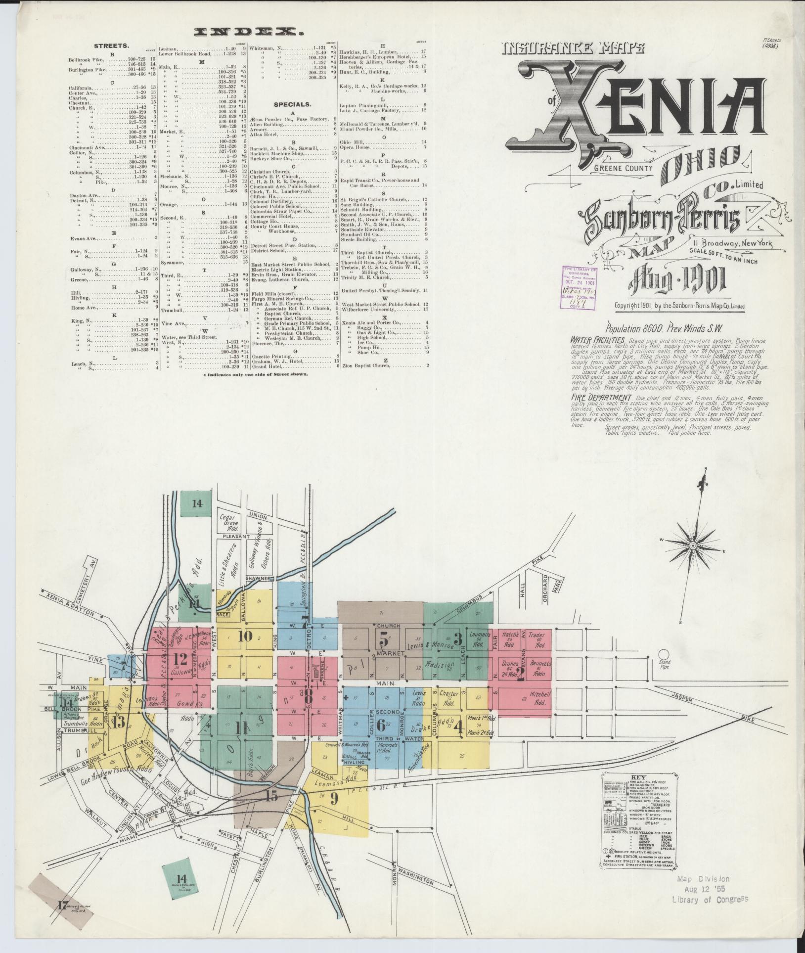 Sanborn Fire Insurance Map from Xenia, Greene County, Ohio (1901), Sheet #0001 - Historic Sanborn Fire Insurance Map Print, vintage old map wall art, antique decor, genealogy gift, Ohio Ohio map