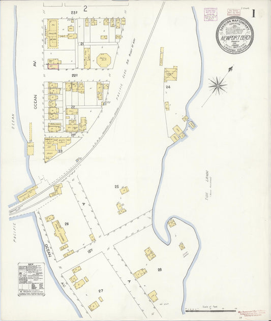 Sanborn Fire Insurance Map from Newport Beach, Orange County, California (1907), Sheet #0001 - Complete Map Set gallery image, historic Sanborn map, vintage wall art, California California