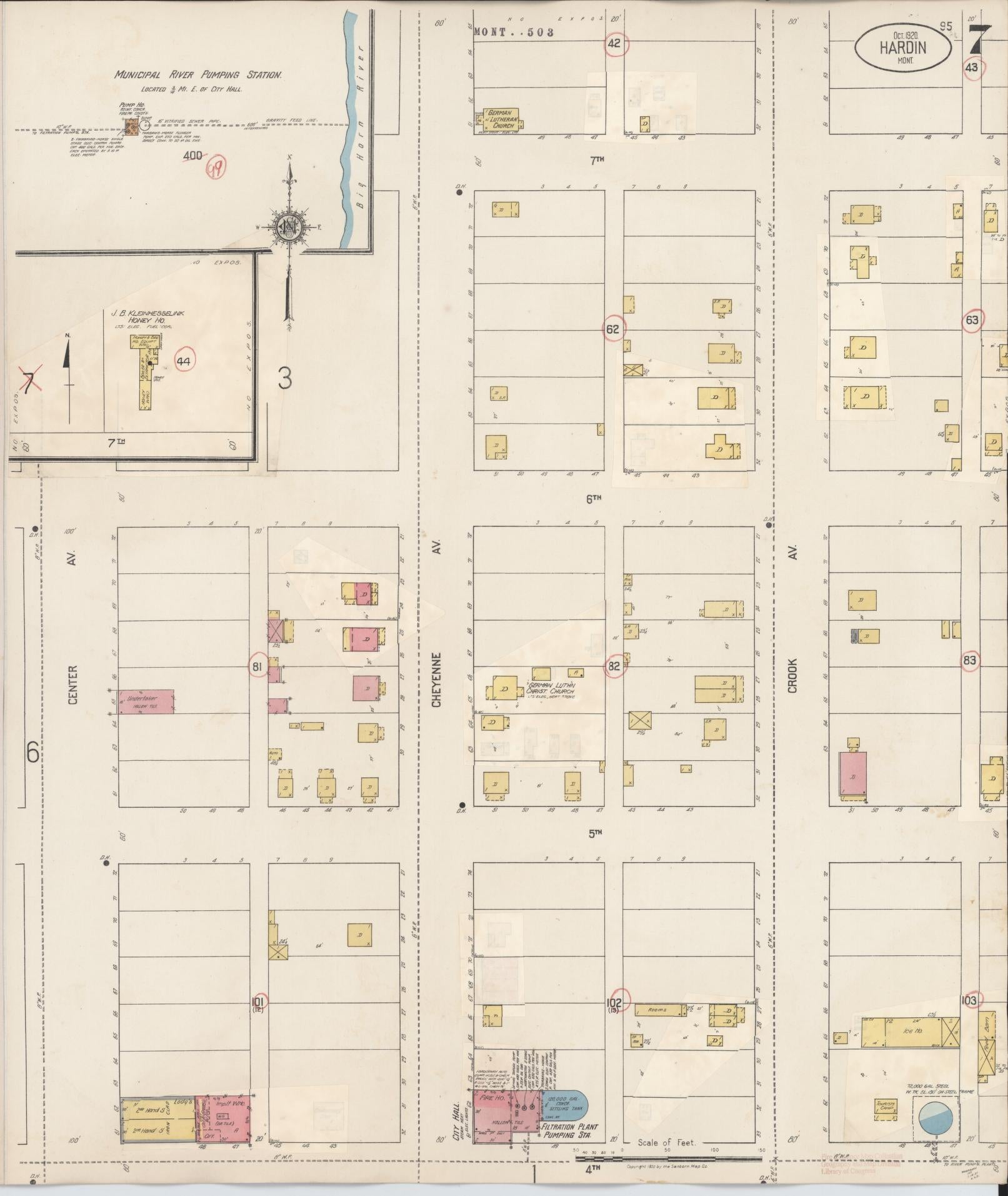 Sanborn Fire Insurance Map from Hardin, Big Horn County, Montana (1927), Sheet #0007 - Historic Sanborn Fire Insurance Map Print, vintage old map wall art, antique decor, genealogy gift, Montana Montana map