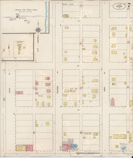 Sanborn Fire Insurance Map from Hardin, Big Horn County, Montana (1927), Sheet #0007 - Historic Sanborn Fire Insurance Map Print, vintage old map wall art, antique decor, genealogy gift, Montana Montana map