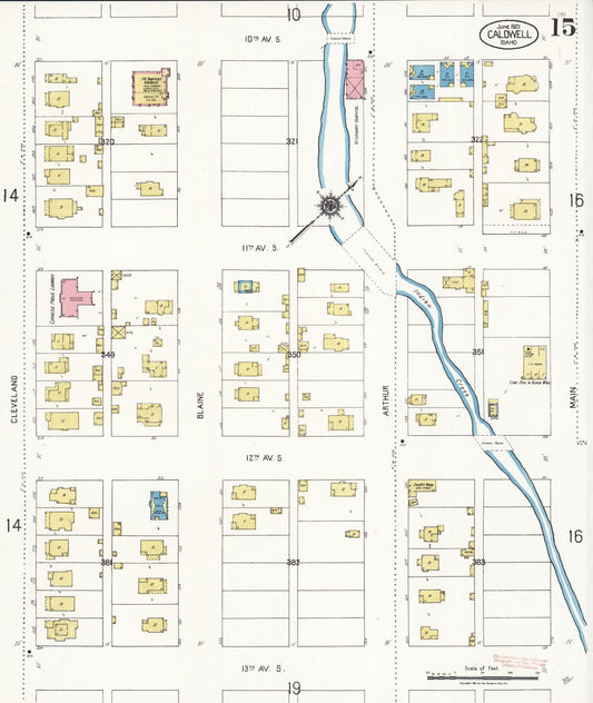 Sanborn Fire Insurance Map from Caldwell, Canyon County, Idaho (1921), Sheet #0015 - Historic Sanborn Fire Insurance Map Print, vintage old map wall art, antique decor, genealogy gift, Idaho Idaho map