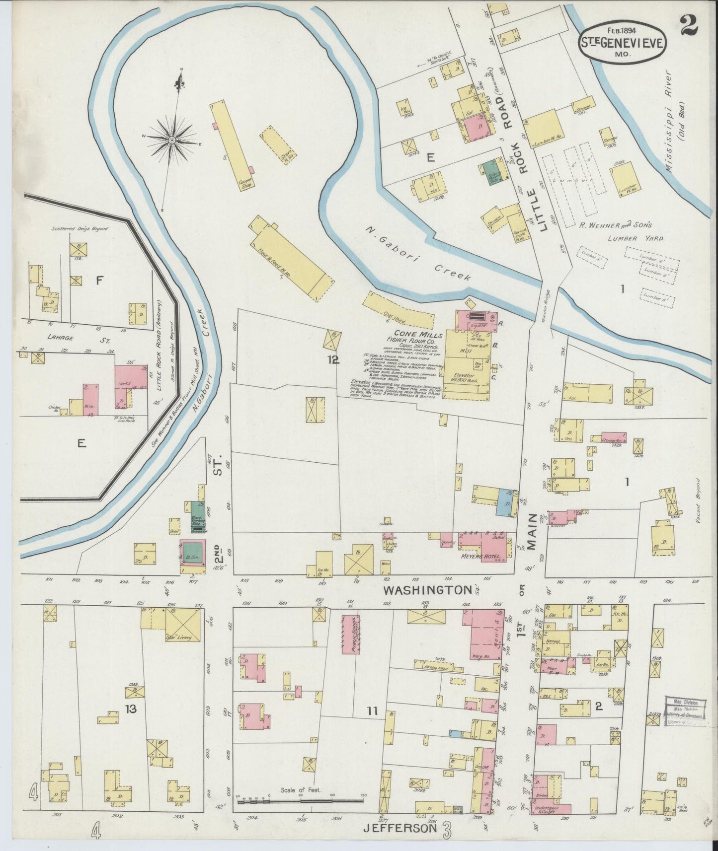 Sanborn Fire Insurance Map from Sainte Genevieve, Saint Genevieve County, Missouri (1894), Sheet #0002 - Complete Map Set gallery image, historic Sanborn map, vintage wall art, Missouri Missouri