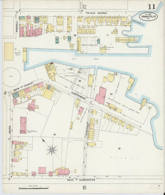 Anne Arundel, Maryland - 1897 - Sanborn Fire Insurance Map, Sheet #0011 - Historic Sanborn Fire Insurance Map Print, Anne Arundel Maryland 1897 0011 vintage old map wall art