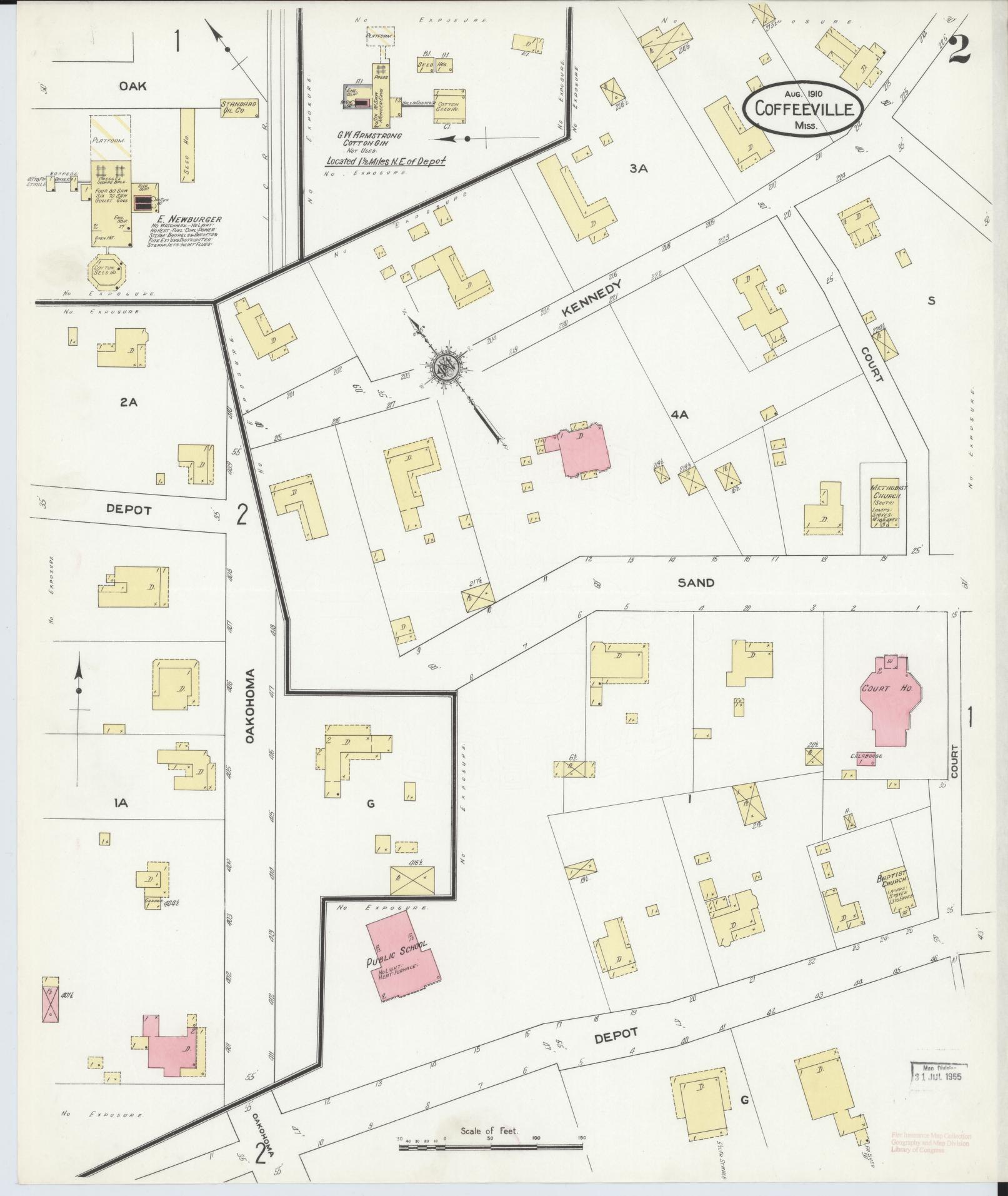 Sanborn Fire Insurance Map from Coffeeville, Yolabusha County, Mississippi (1910), Sheet #0002 - Complete Map Set gallery image, historic Sanborn map, vintage wall art, Mississippi Mississippi