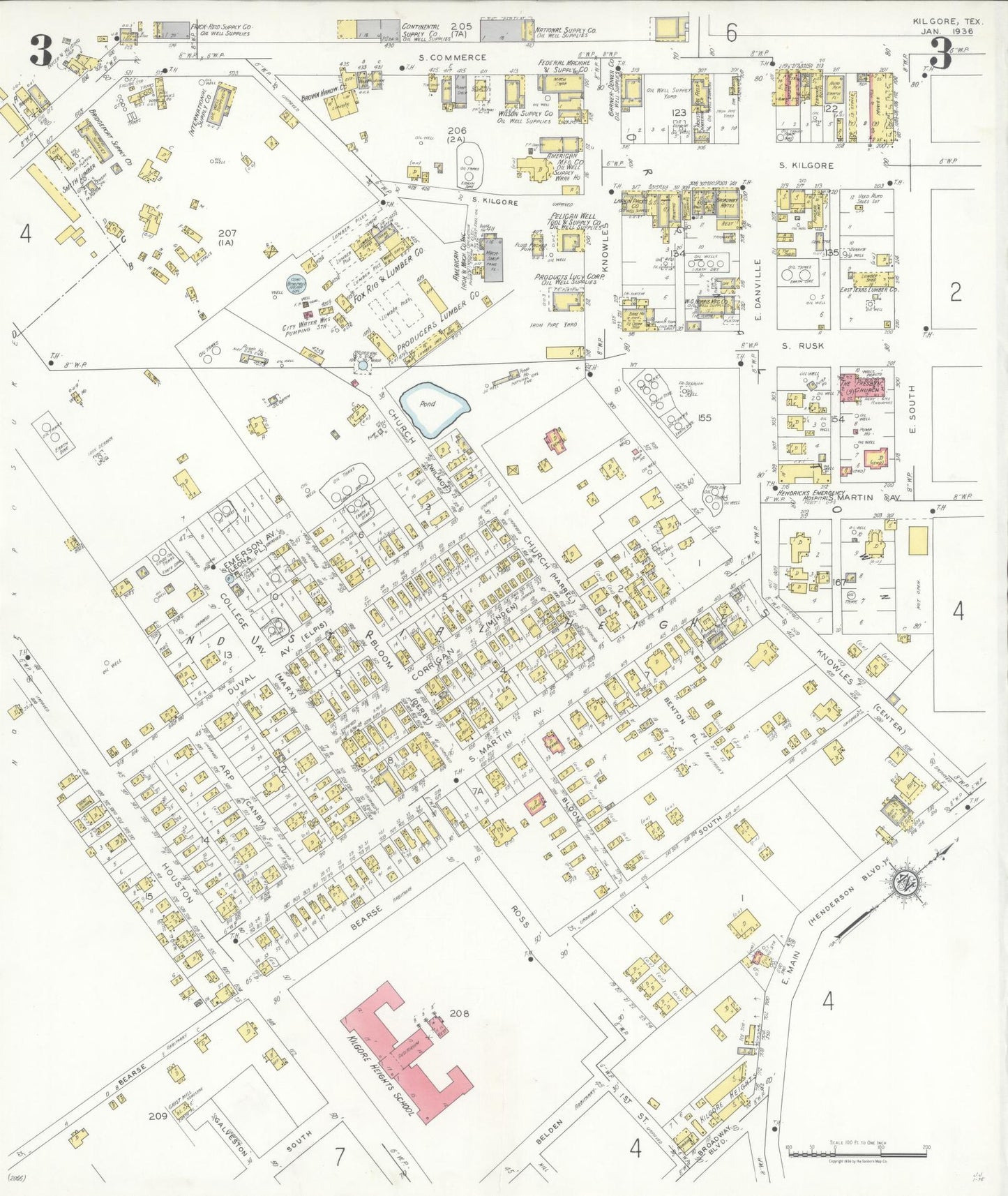 Sanborn Fire Insurance Map from Kilgore, Gregg County, Texas (1936), Sheet #0003 - Historic Sanborn Fire Insurance Map Print, vintage old map wall art, antique decor, genealogy gift, Texas Texas map