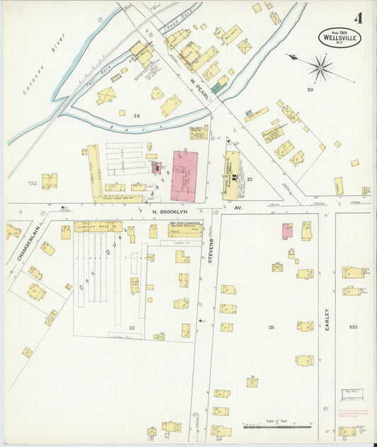 Sanborn Fire Insurance Map from Wellsville, Allegany County, New York (1909), Sheet #0004 - Historic Sanborn Fire Insurance Map Print, vintage old map wall art, antique decor, genealogy gift, New York New York map
