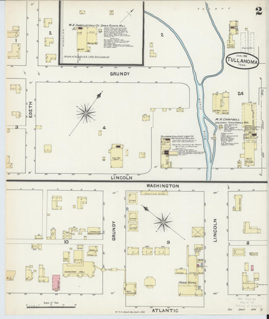 Sanborn Fire Insurance Map from Tullahoma, Coffee County, Tennessee (1891), Sheet #0002 - Historic Sanborn Fire Insurance Map Print, vintage old map wall art, antique decor, genealogy gift, Tennessee Tennessee map