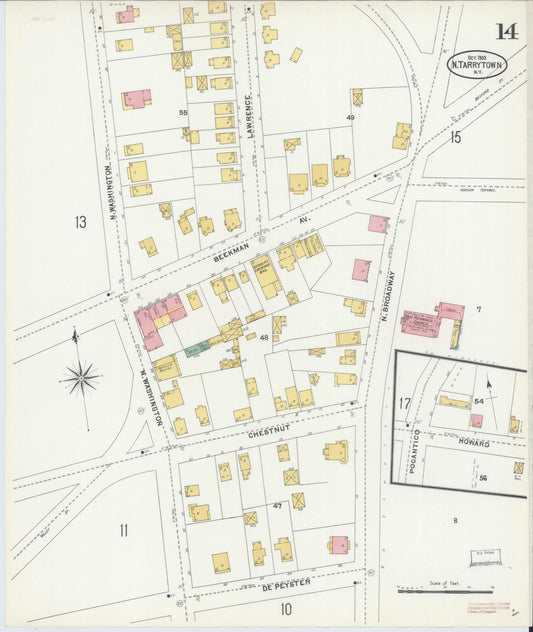 Sanborn Fire Insurance Map from Tarrytown, Westchester County, New York (1903), Sheet #0014 - Historic Sanborn Fire Insurance Map Print, vintage old map wall art, antique decor, genealogy gift, New York New York map