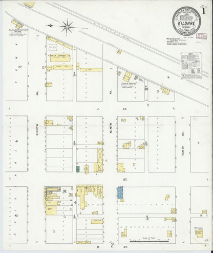 Sanborn Fire Insurance Map from Kildare, Kay County, Oklahoma (1909), Sheet #0001 - Complete Map Set gallery image, historic Sanborn map, vintage wall art, Oklahoma Oklahoma