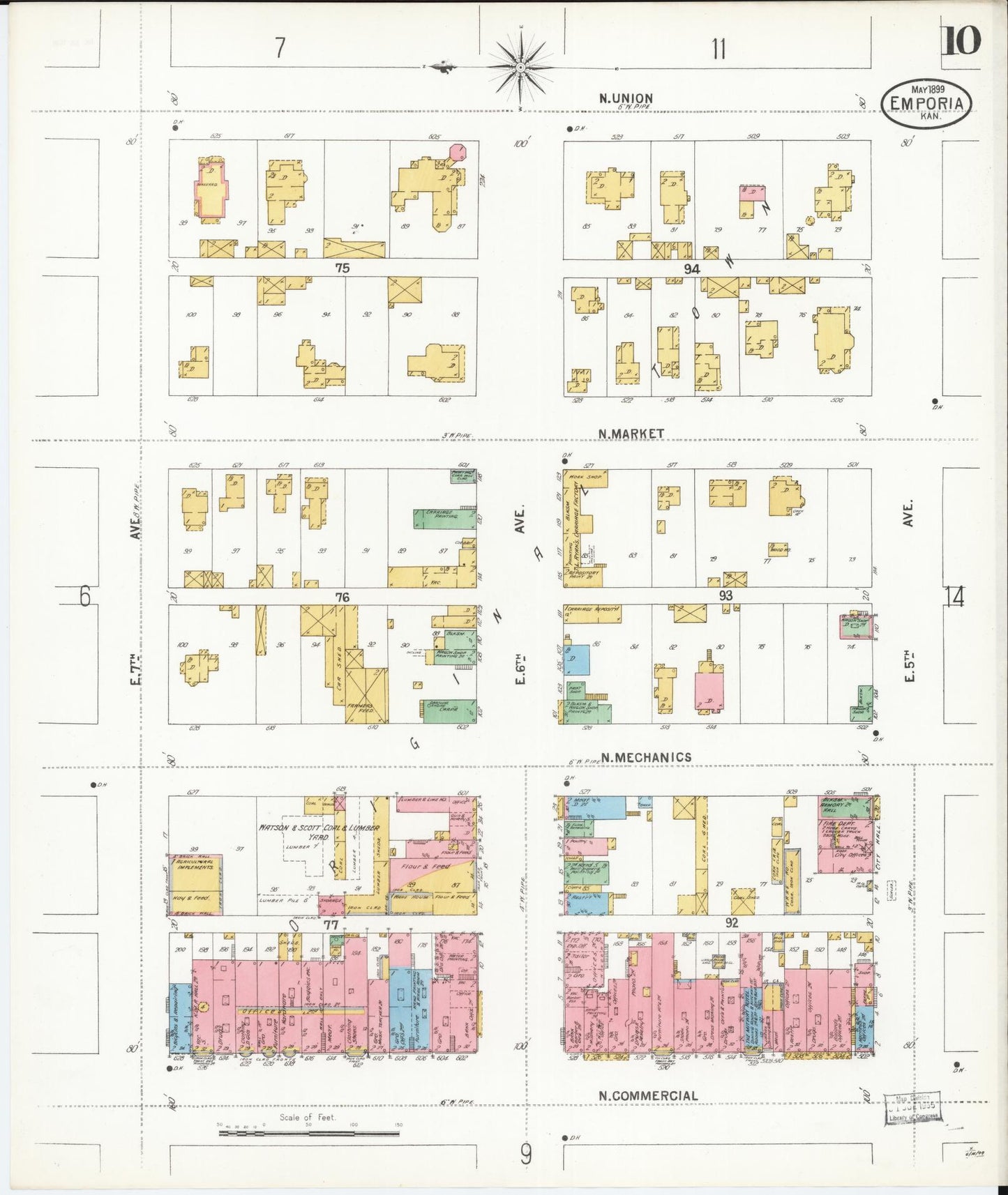 Sanborn Fire Insurance Map from Emporia, Lyon County, Kansas (1899), Sheet #0010 - Complete Map Set gallery image, historic Sanborn map, vintage wall art, Kansas Kansas