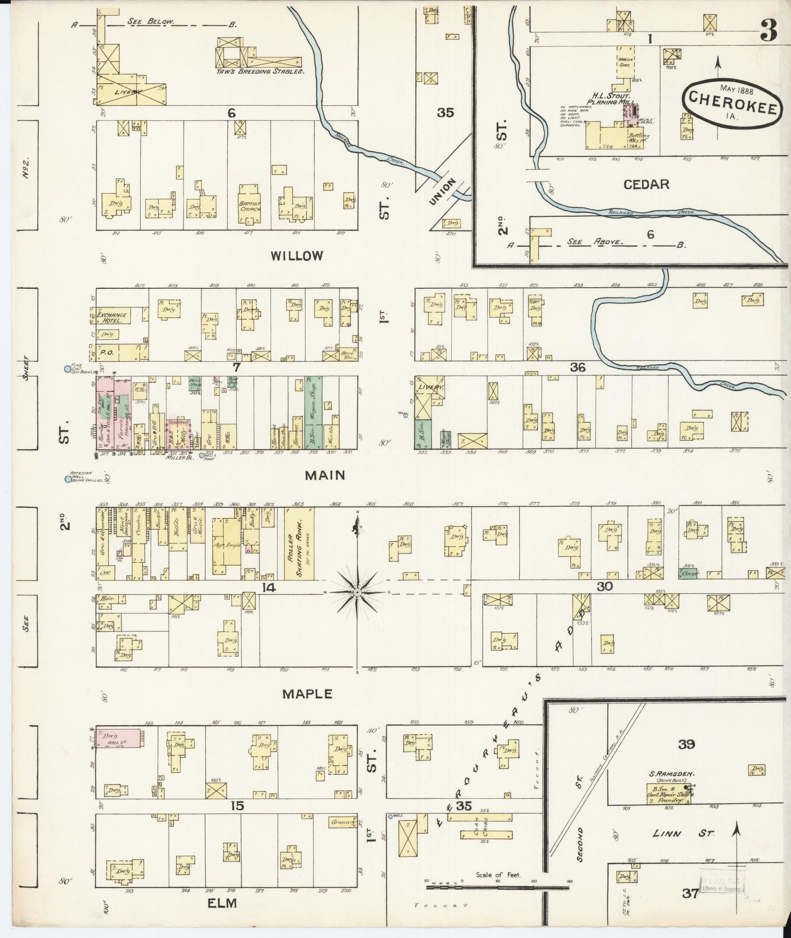 Sanborn Fire Insurance Map from Cherokee, Cherokee County, Iowa (1888), Sheet #0003 - Historic Sanborn Fire Insurance Map Print, vintage old map wall art