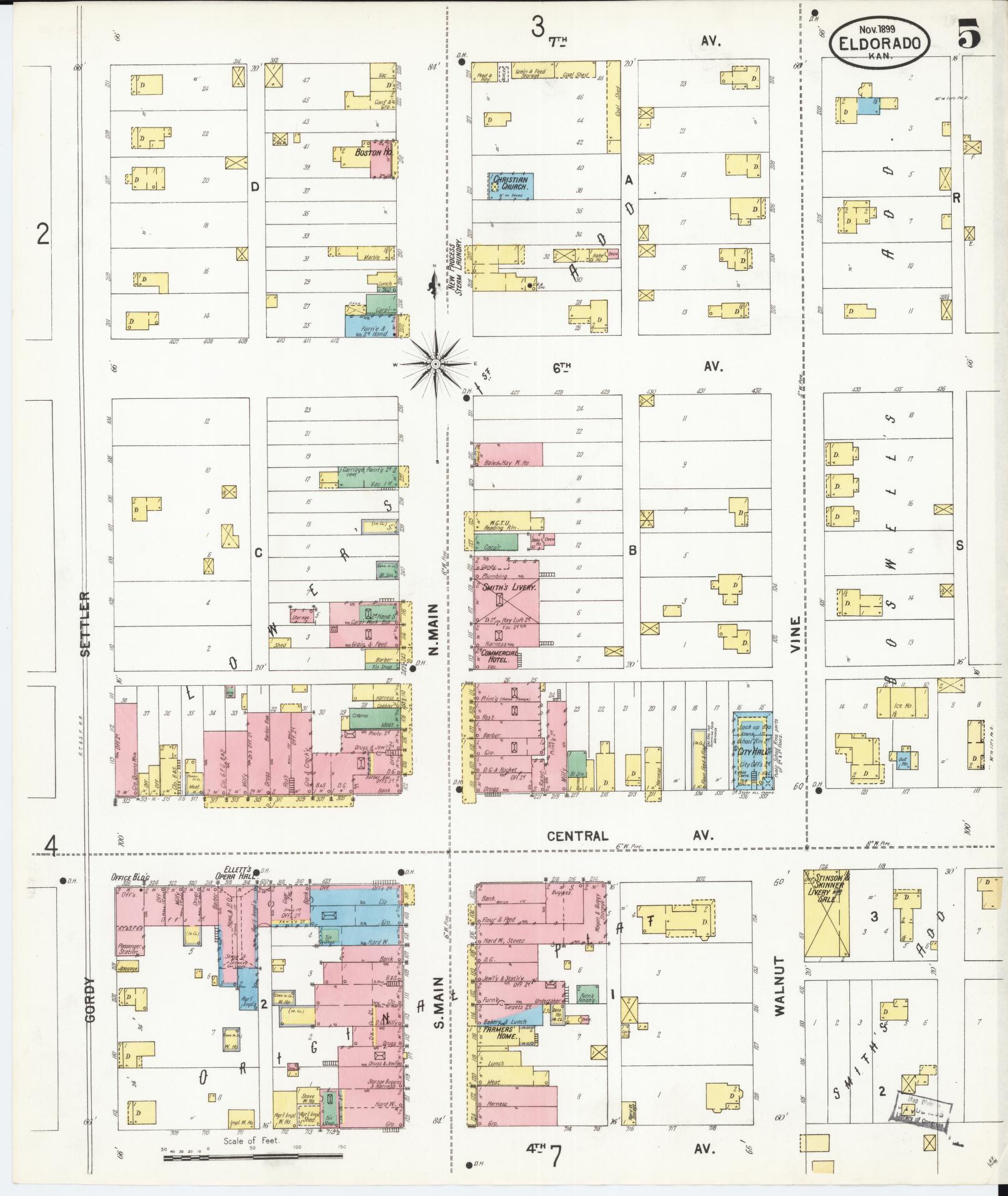 Sanborn Fire Insurance Map from El Dorado, Butler County, Kansas (1899), Sheet #0005 - Complete Map Set gallery image, historic Sanborn map, vintage wall art, Kansas Kansas