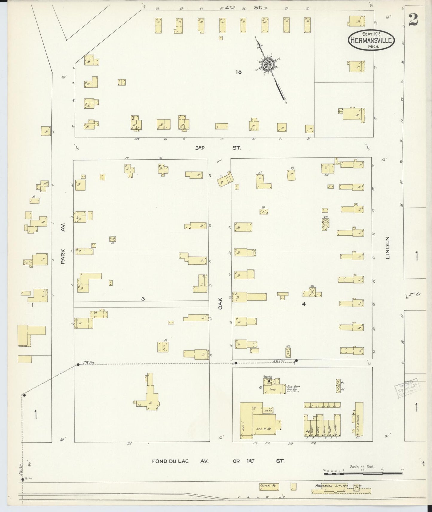 Sanborn Fire Insurance Map from Hermansville, Menominee County, Michigan (1913), Sheet #0002 - Complete Map Set gallery image, historic Sanborn map, vintage wall art, Michigan Michigan