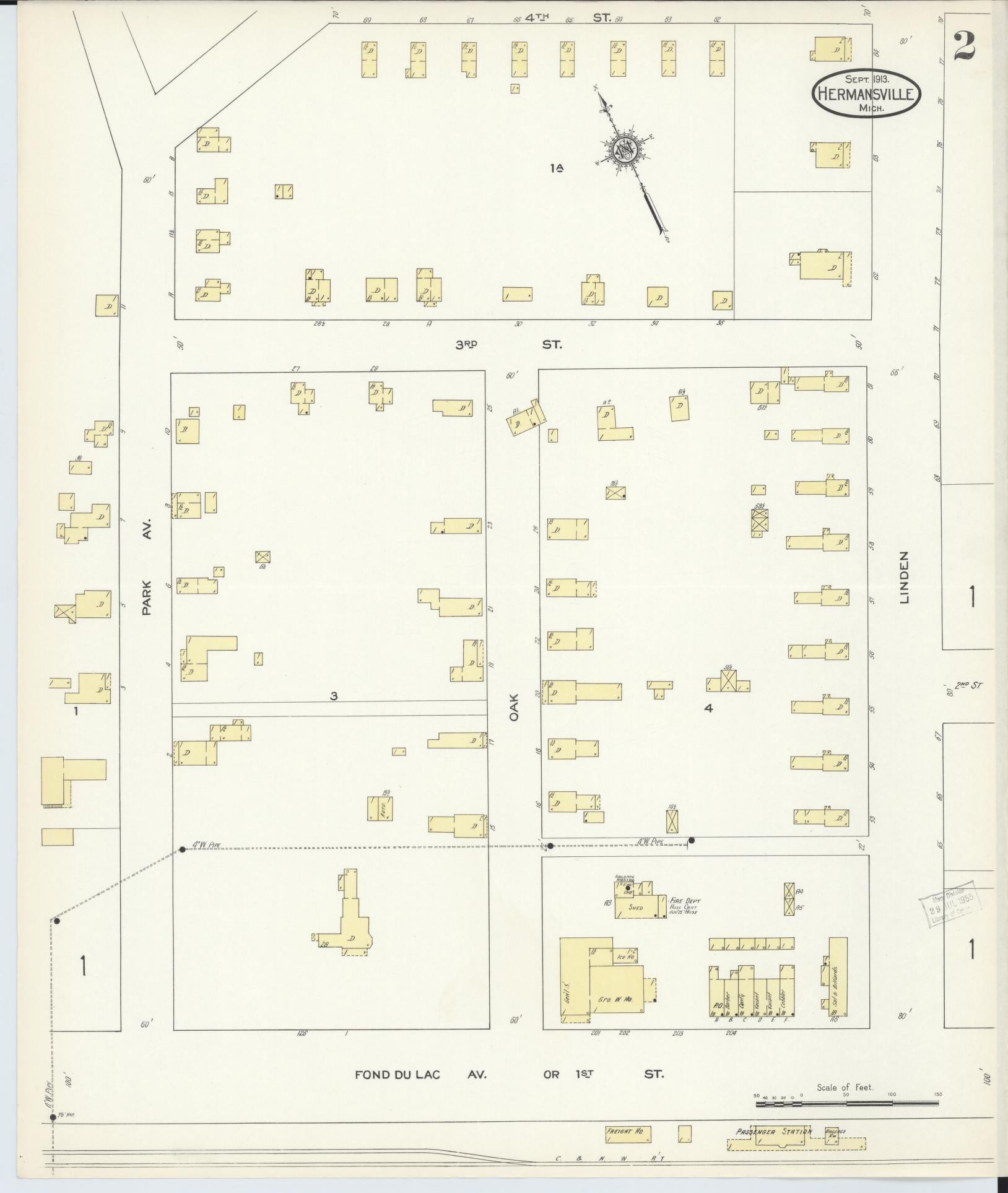 Sanborn Fire Insurance Map from Hermansville, Menominee County, Michigan (1913), Sheet #0002 - Complete Map Set gallery image, historic Sanborn map, vintage wall art, Michigan Michigan