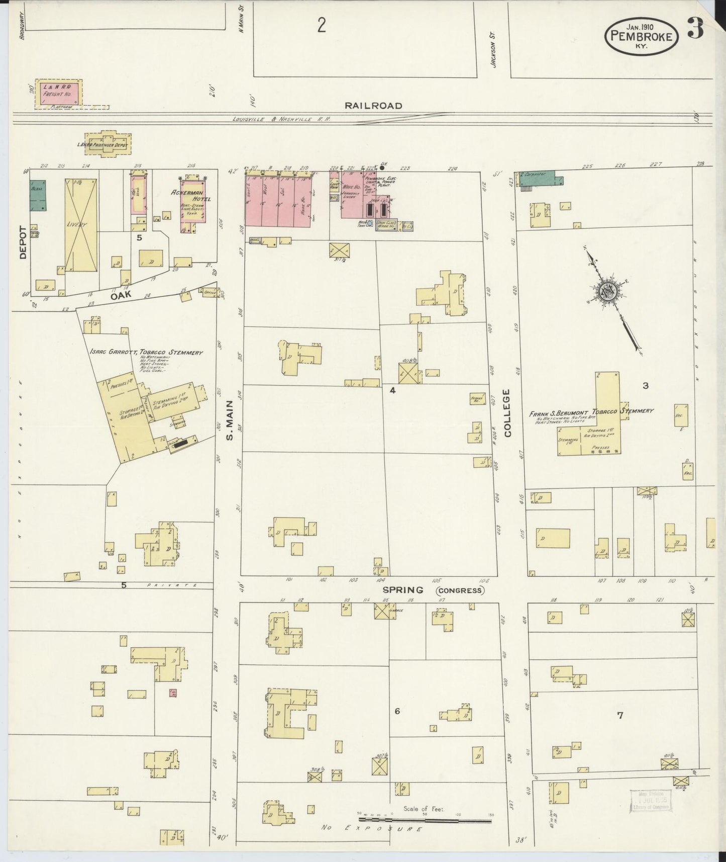 Sanborn Fire Insurance Map from Pembroke, Christian County, Kentucky (1910), Sheet #0003 - Historic Sanborn Fire Insurance Map Print, vintage old map wall art, antique decor, genealogy gift, Kentucky Kentucky map