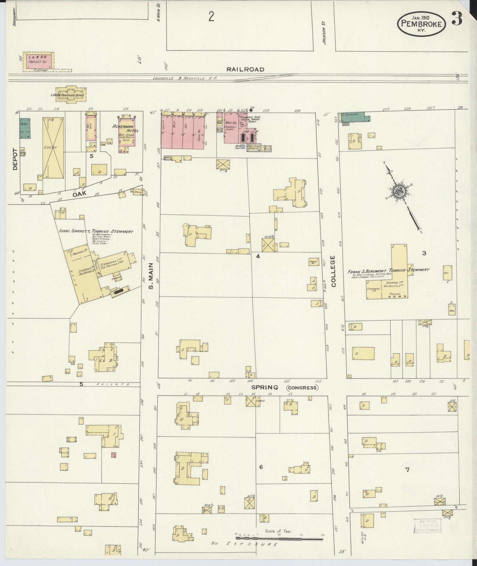 Sanborn Fire Insurance Map from Pembroke, Christian County, Kentucky (1910), Sheet #0003 - Historic Sanborn Fire Insurance Map Print, vintage old map wall art, antique decor, genealogy gift, Kentucky Kentucky map