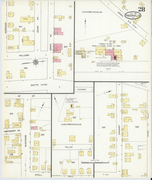 Sanborn Fire Insurance Map from Greenville, Greenville County, South Carolina (1913), Sheet #0028 - Historic Sanborn Fire Insurance Map Print, vintage old map wall art, antique decor, genealogy gift, South Carolina South Carolina map
