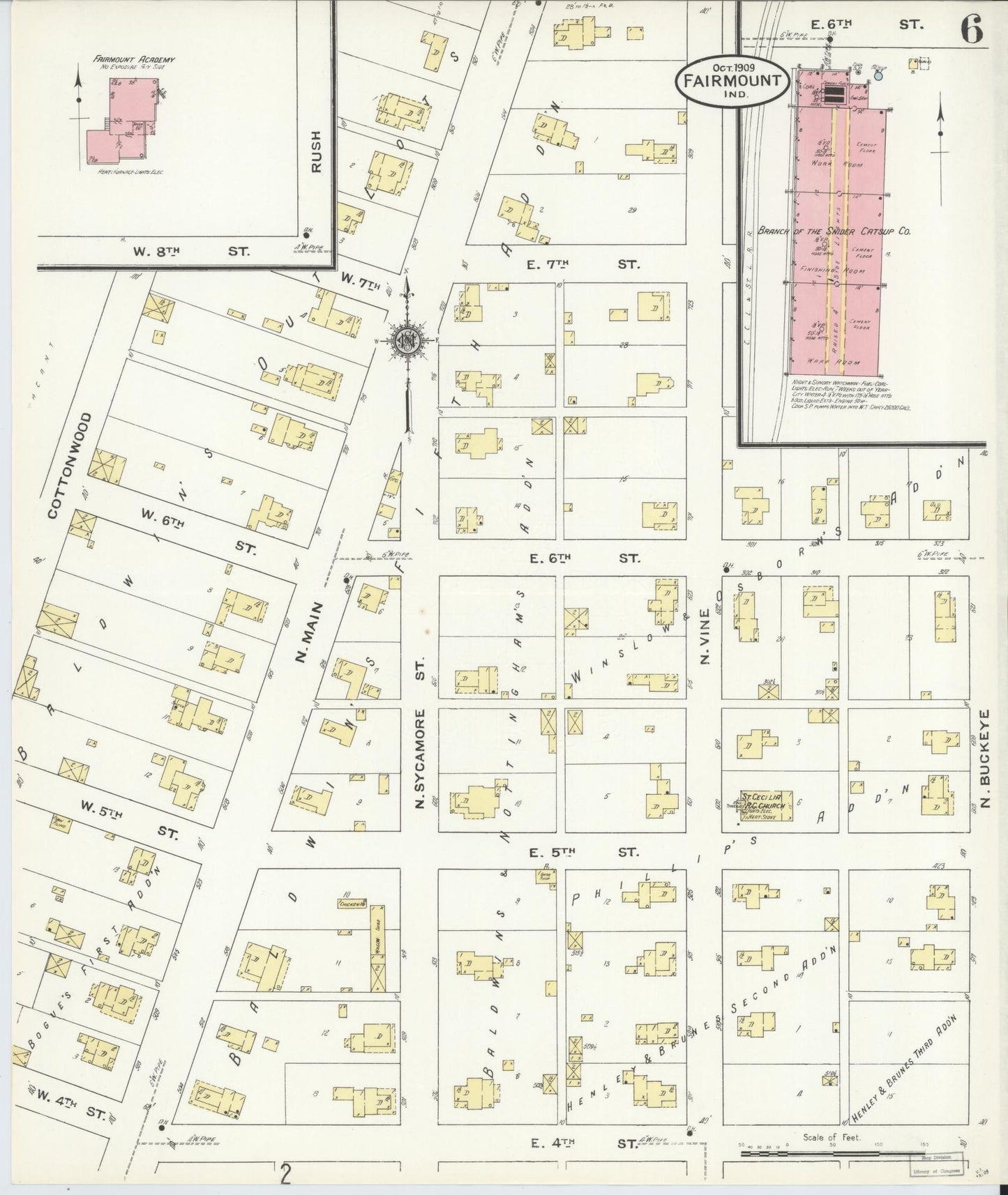 Sanborn Fire Insurance Map from Fairmount, Grant County, Indiana (1909), Sheet #0006 - Historic Sanborn Fire Insurance Map Print, vintage old map wall art, antique decor, genealogy gift, Indiana Indiana map