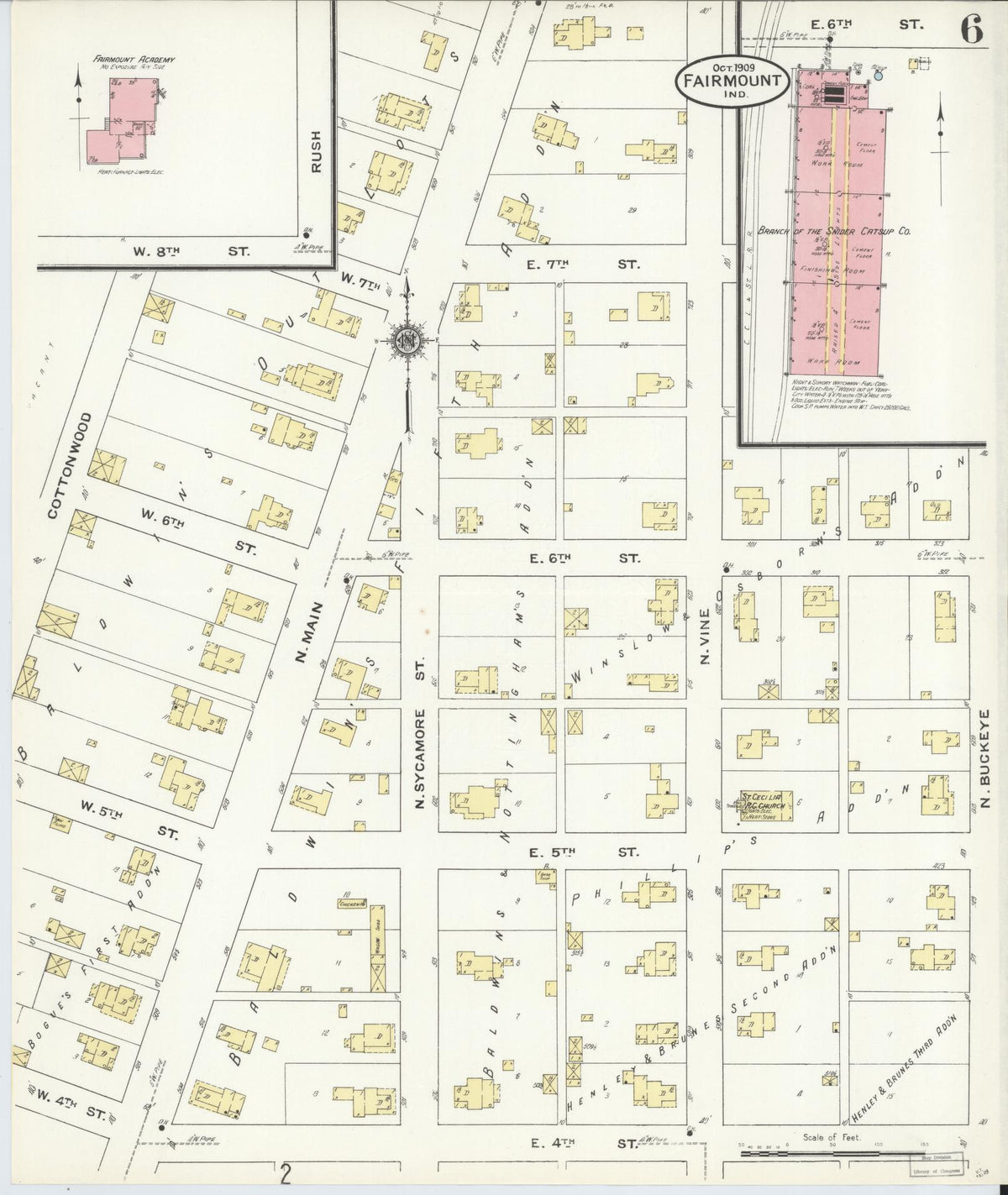 Sanborn Fire Insurance Map from Fairmount, Grant County, Indiana (1909), Sheet #0006 - Historic Sanborn Fire Insurance Map Print, vintage old map wall art, antique decor, genealogy gift, Indiana Indiana map