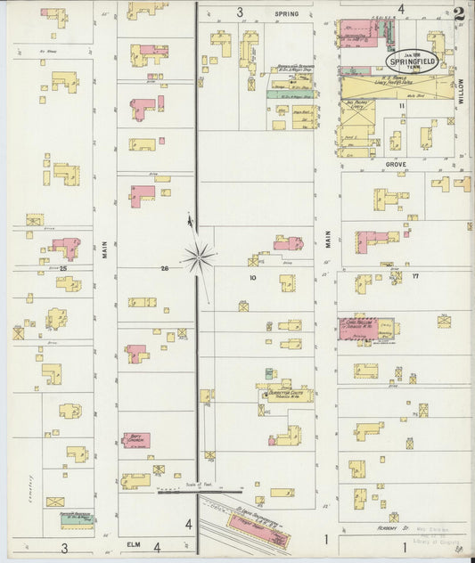 Sanborn Fire Insurance Map from Springfield, Robertson County, Tennessee (1898), Sheet #0002 - Historic Sanborn Fire Insurance Map Print, vintage old map wall art, antique decor, genealogy gift, Tennessee Tennessee map