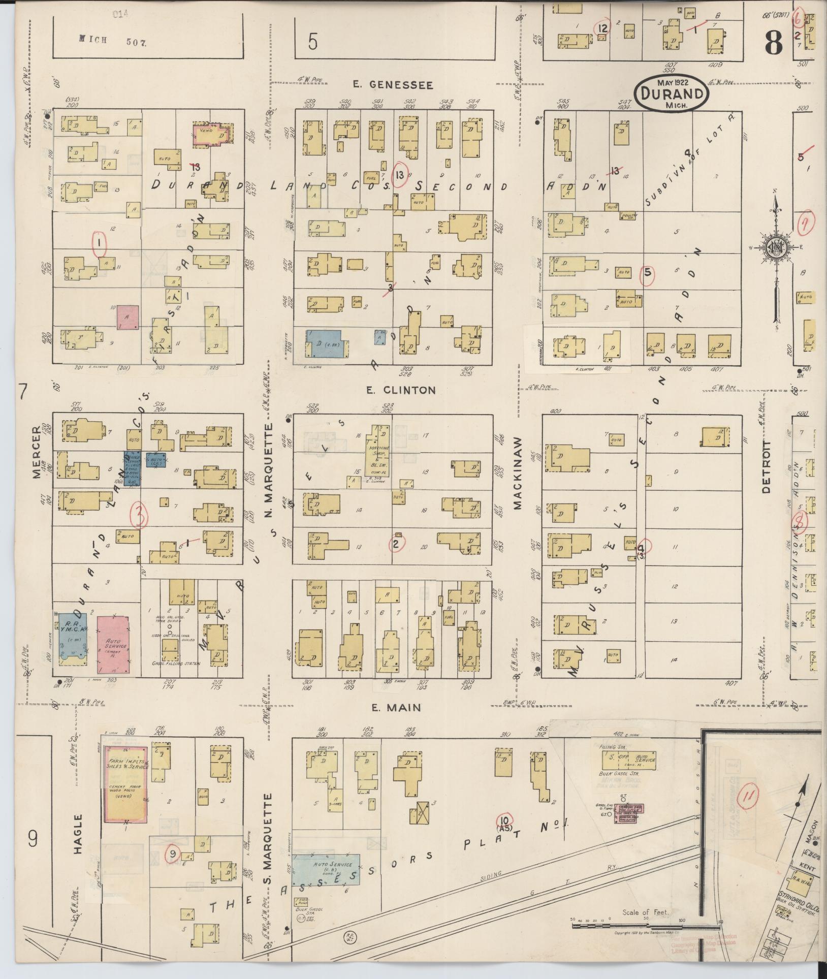 Sanborn Fire Insurance Map from Durand, Shiawassee County, Michigan (1944), Sheet #0008 - Complete Map Set gallery image, historic Sanborn map, vintage wall art, Michigan Michigan
