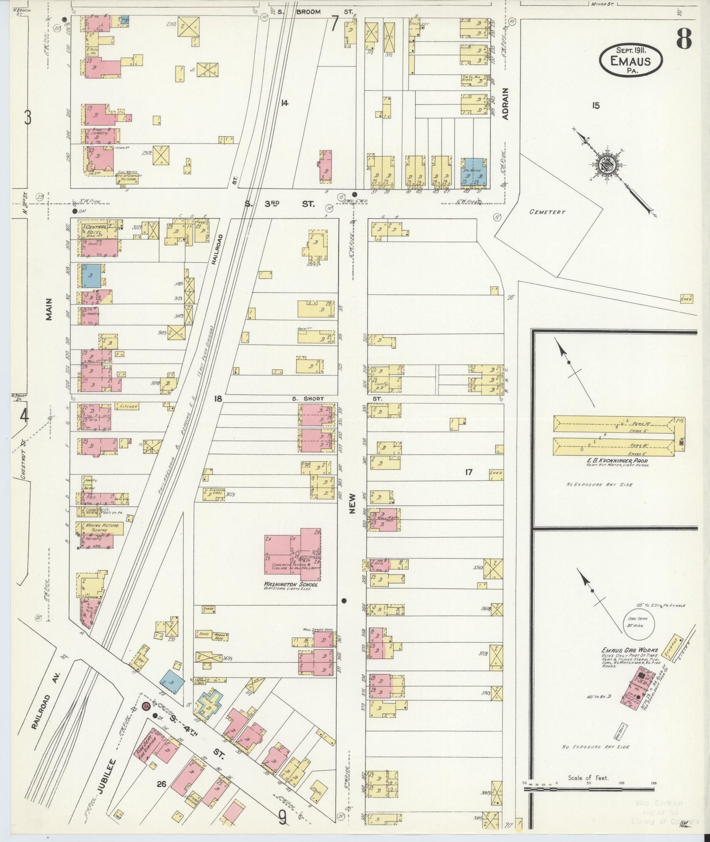 Sanborn Fire Insurance Map from Emaus, Lehigh County, Pennsylvania (1911), Sheet #0008 - Historic Sanborn Fire Insurance Map Print, vintage old map wall art, antique decor, genealogy gift, Pennsylvania Pennsylvania map