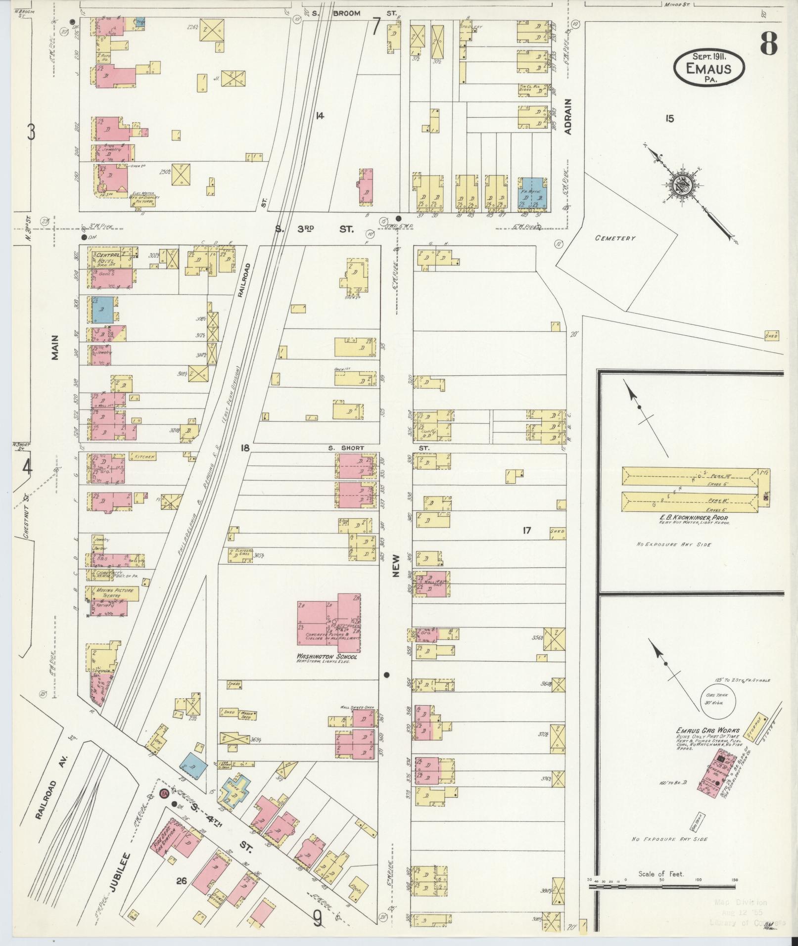Sanborn Fire Insurance Map from Emaus, Lehigh County, Pennsylvania (1911), Sheet #0008 - Historic Sanborn Fire Insurance Map Print, vintage old map wall art, antique decor, genealogy gift, Pennsylvania Pennsylvania map