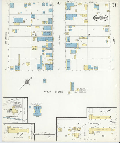 Sanborn Fire Insurance Map from Fredericksburg, Gillespie County, Texas (1910), Sheet #0003 - Complete Map Set gallery image, historic Sanborn map, vintage wall art, Texas Texas