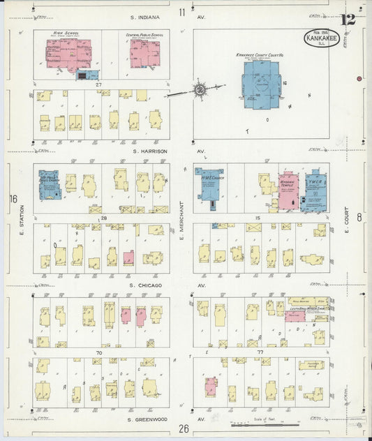Sanborn Fire Insurance Map from Kankakee, Kankakee County, Illinois (1914), Sheet #0012 - Historic Sanborn Fire Insurance Map Print, vintage old map wall art, antique decor, genealogy gift, Illinois Illinois map