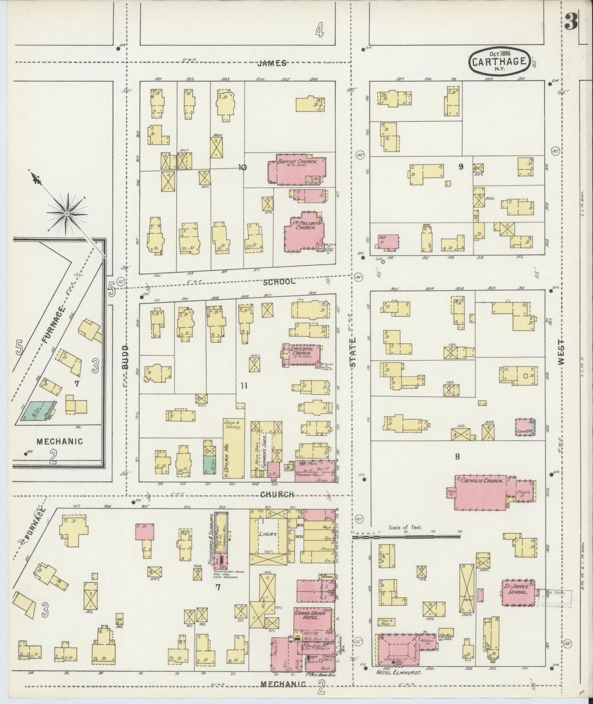 Sanborn Fire Insurance Map from Carthage, Jefferson County, New York (1895), Sheet #0003 - Complete Map Set gallery image, historic Sanborn map, vintage wall art, New York New York