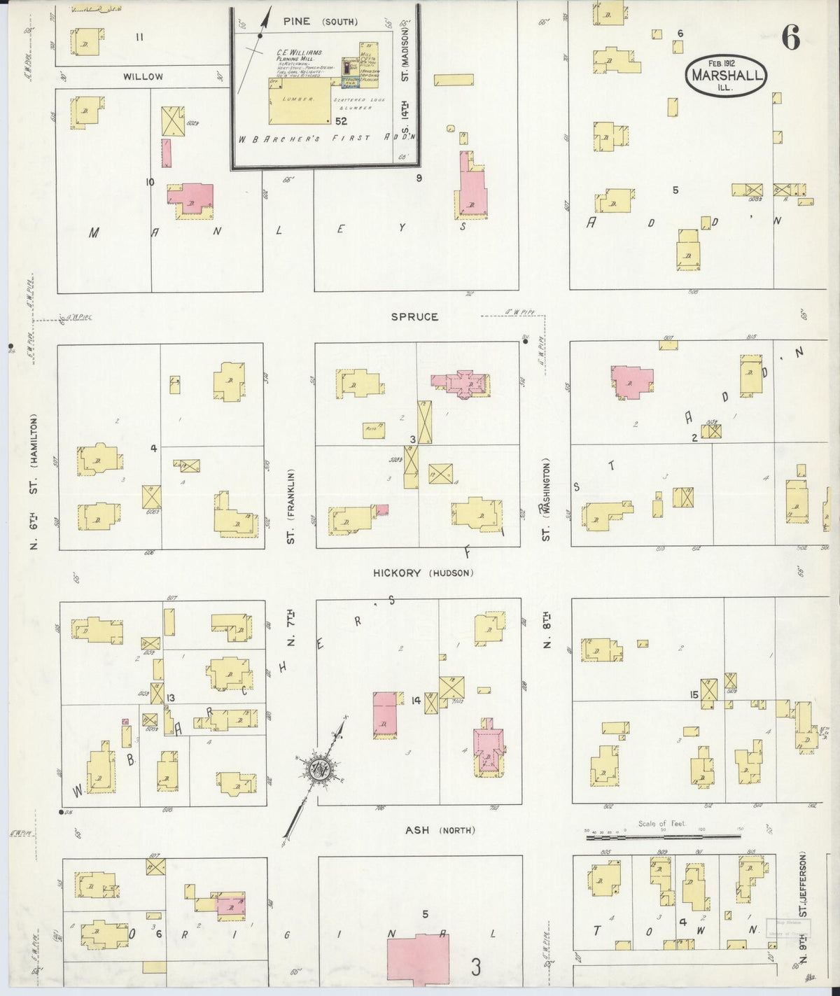 Sanborn Fire Insurance Map from Marshall, Clark County, Illinois (1912), Sheet #0006 - Historic Sanborn Fire Insurance Map Print, vintage old map wall art, antique decor, genealogy gift, Illinois Illinois map