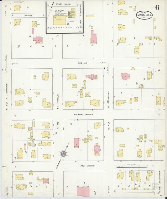 Sanborn Fire Insurance Map from Marshall, Clark County, Illinois (1912), Sheet #0006 - Historic Sanborn Fire Insurance Map Print, vintage old map wall art, antique decor, genealogy gift, Illinois Illinois map